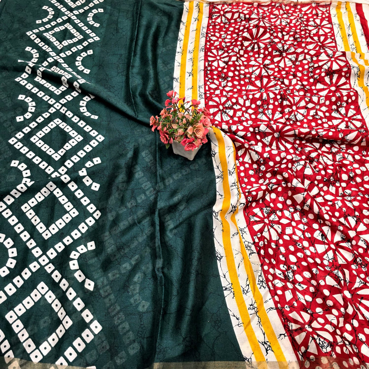 Elegant Floral Linen Cotton Saree