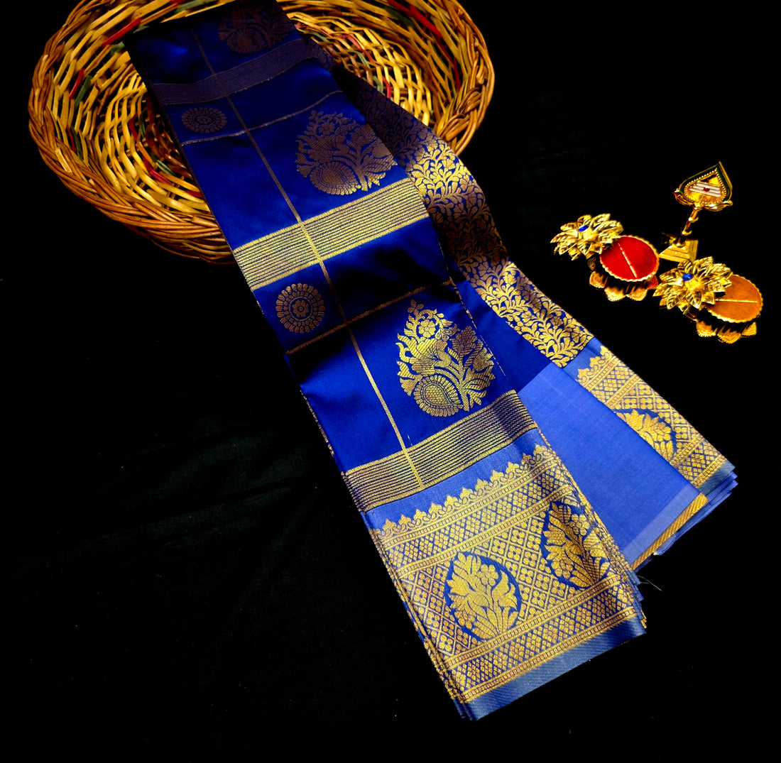 Own Production Premium Kanchi Checked Semi Silk - Ink Blue
