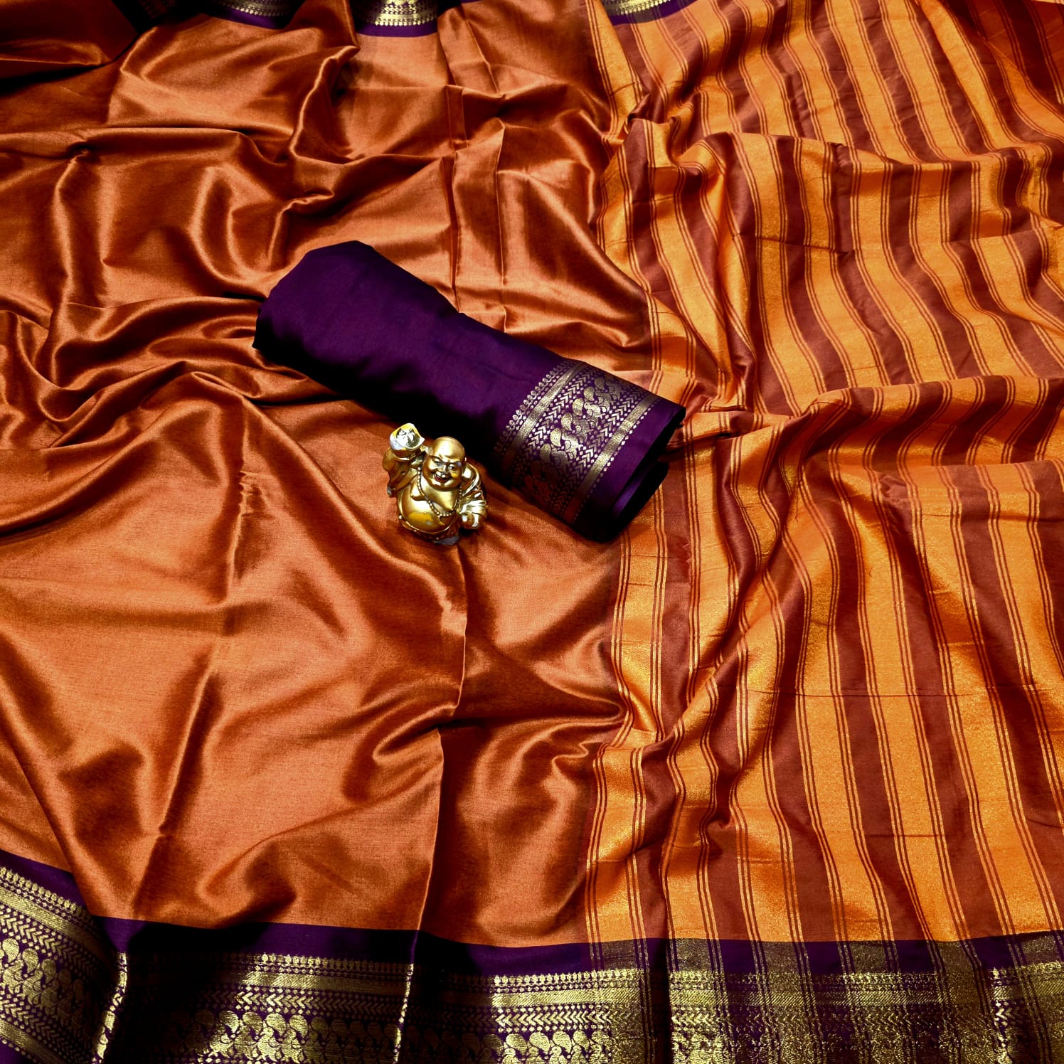 Rust Orange Zari Border Saree