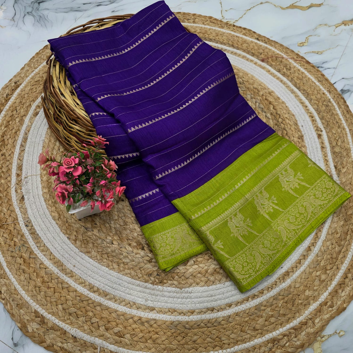 Dola Silk Zari Border with Peacock Design Saree ( same colour only dispatch )