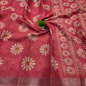 Sunflower Print Linen cotton saree
