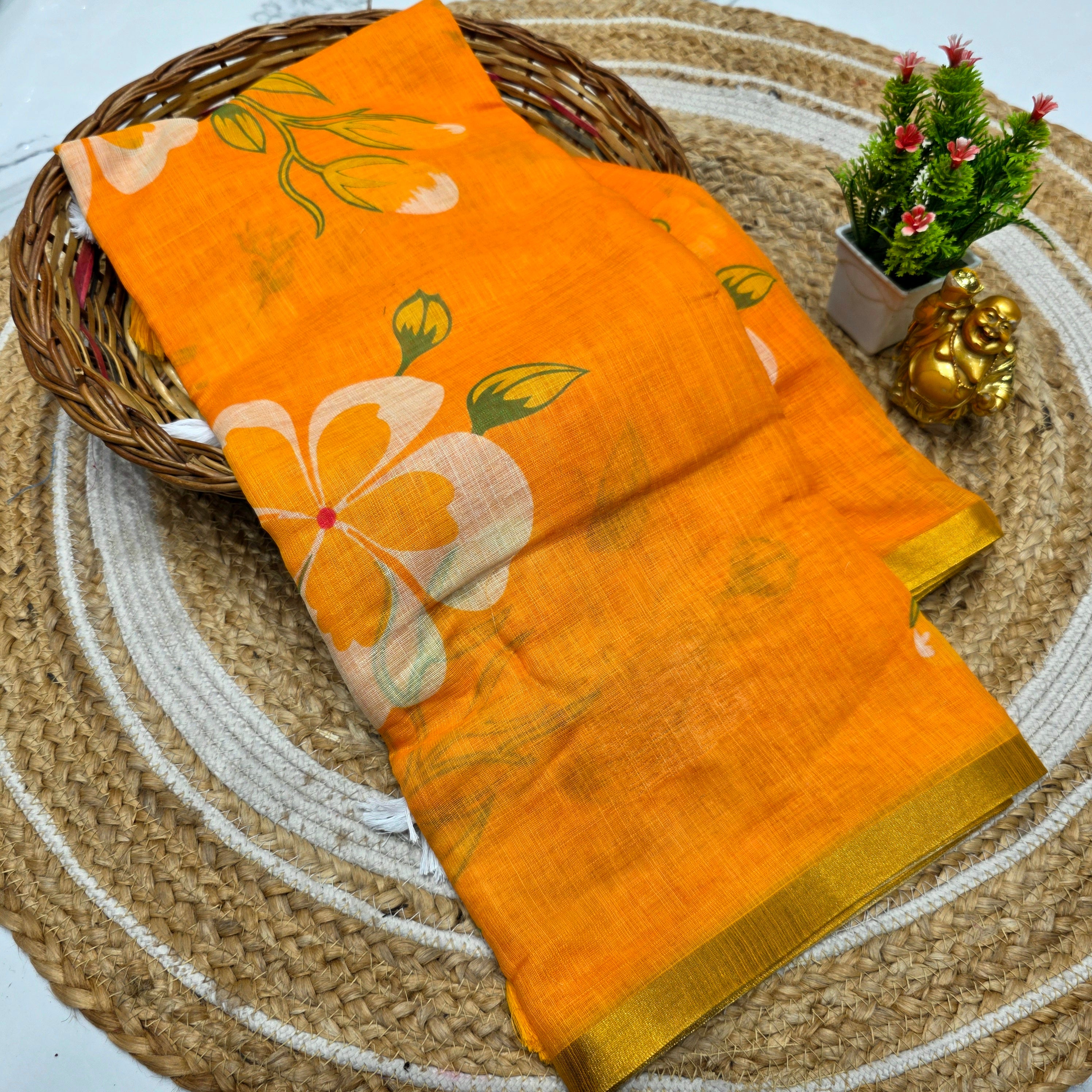 Floral Linen Cotton Saree