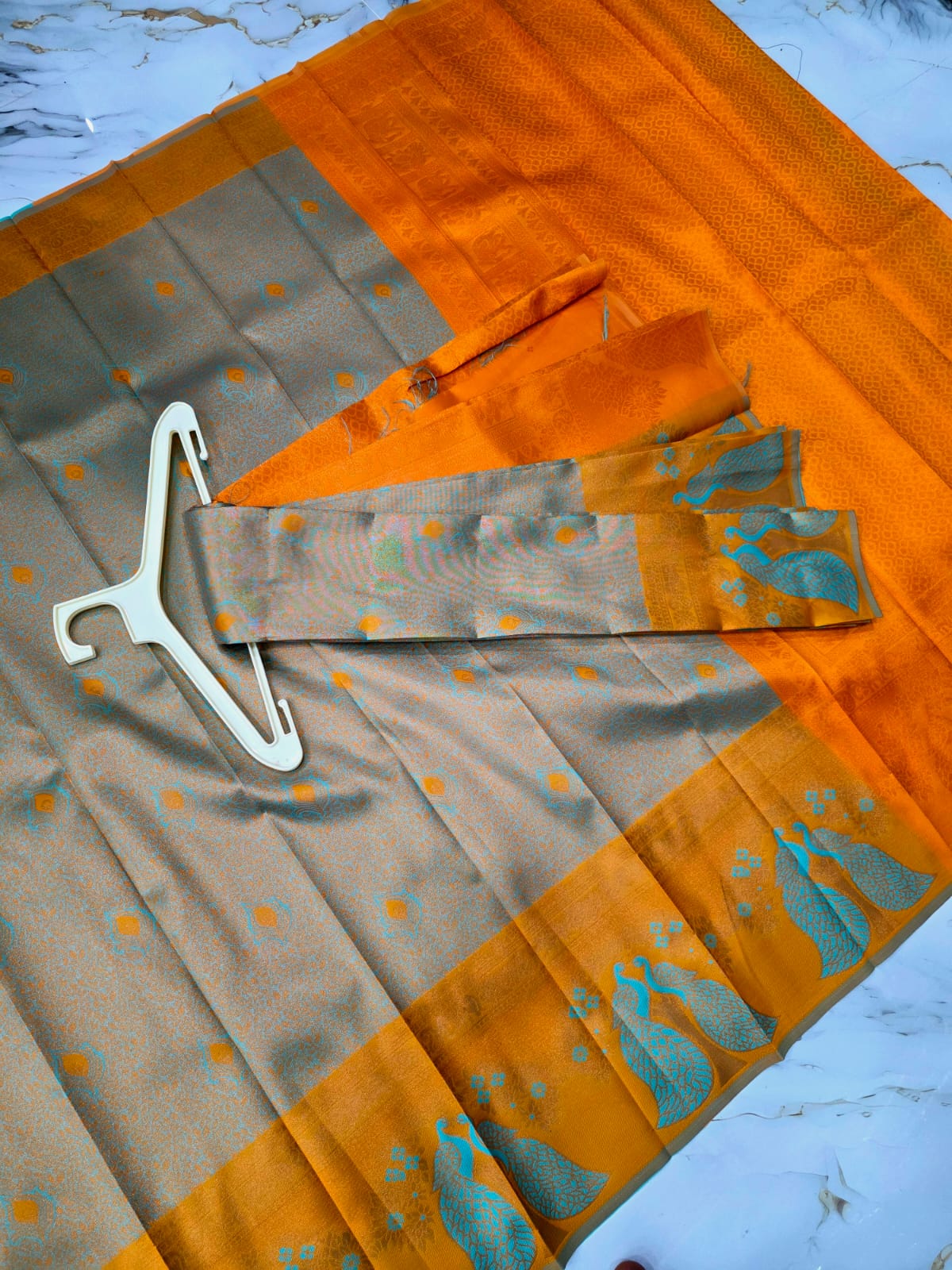 Peacock Feather Butta Design Silk Saree