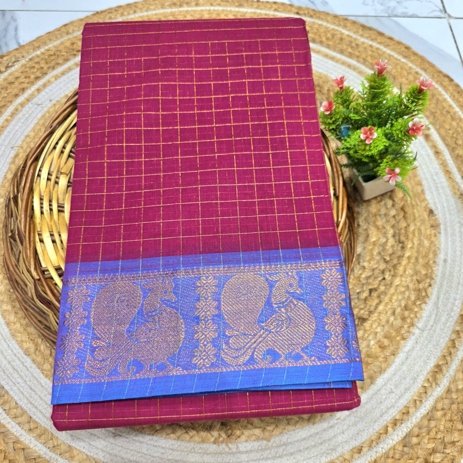Pure Checked Cotton Saree