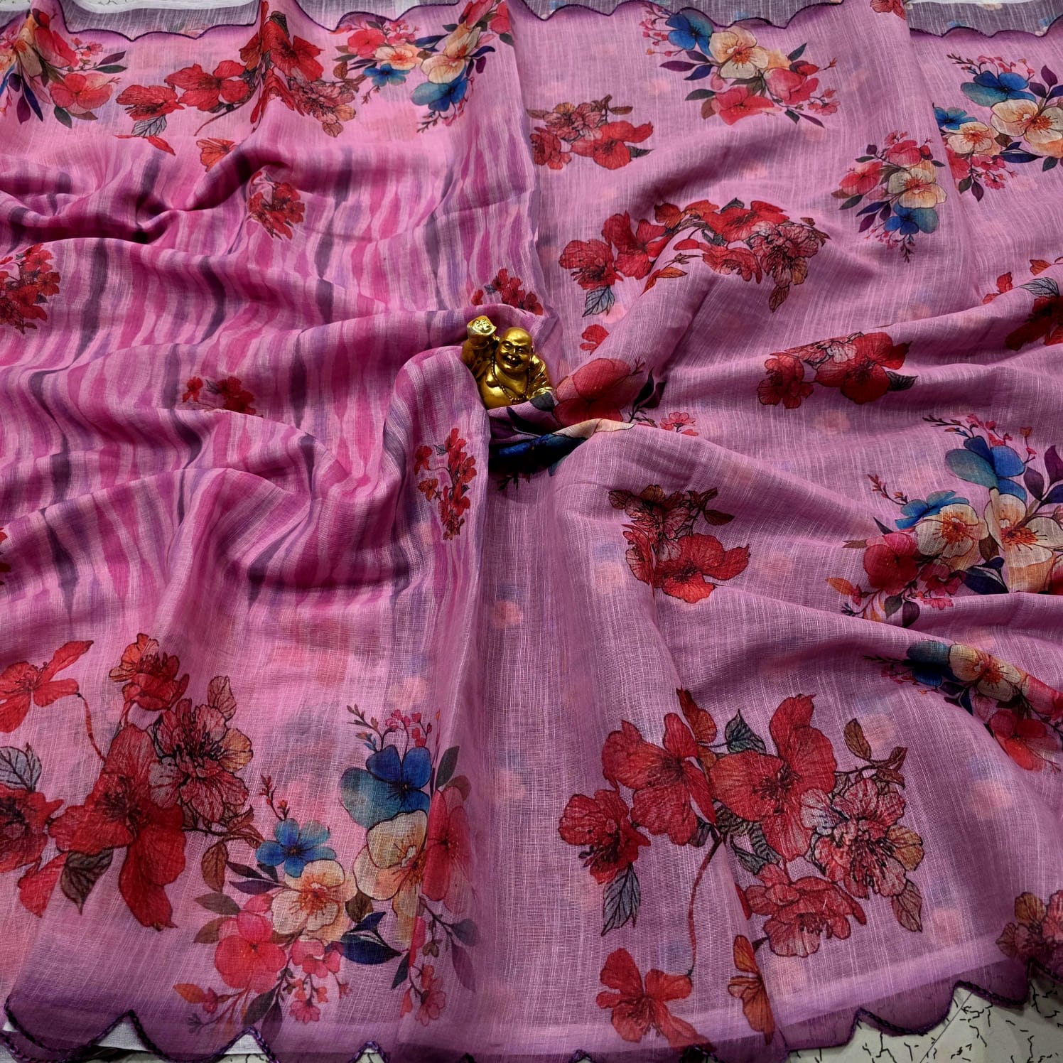 Linen Embroidery Printed Saree