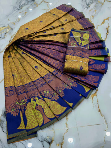 Peacock Feather Butta Design Silk Saree