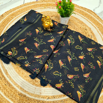 Bird Print Cotton Saree
