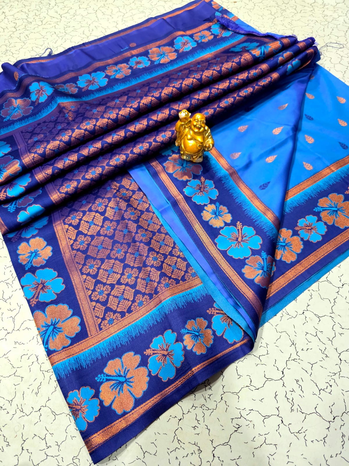 Soft Silk Hibiscus Flower Design – Blue