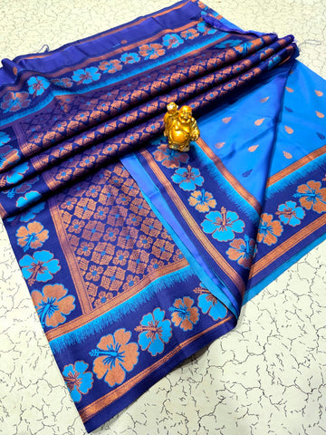 Soft Silk Hibiscus Flower Design – Blue
