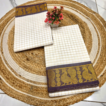 Pure Checked Cotton Saree