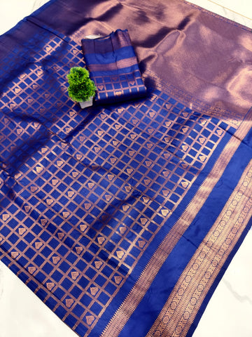 Checked Zari Pattern Soft Silk Saree