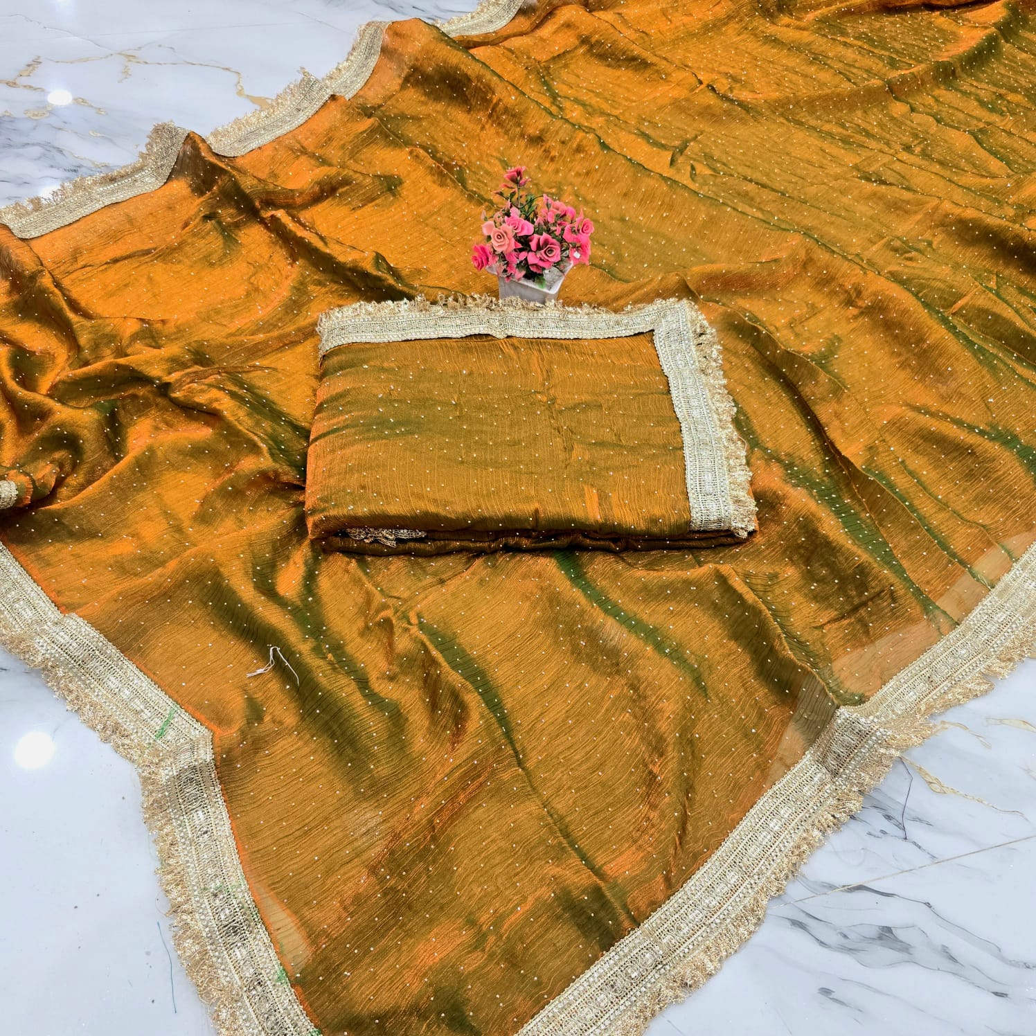 Space Silk Saree with Stone Work