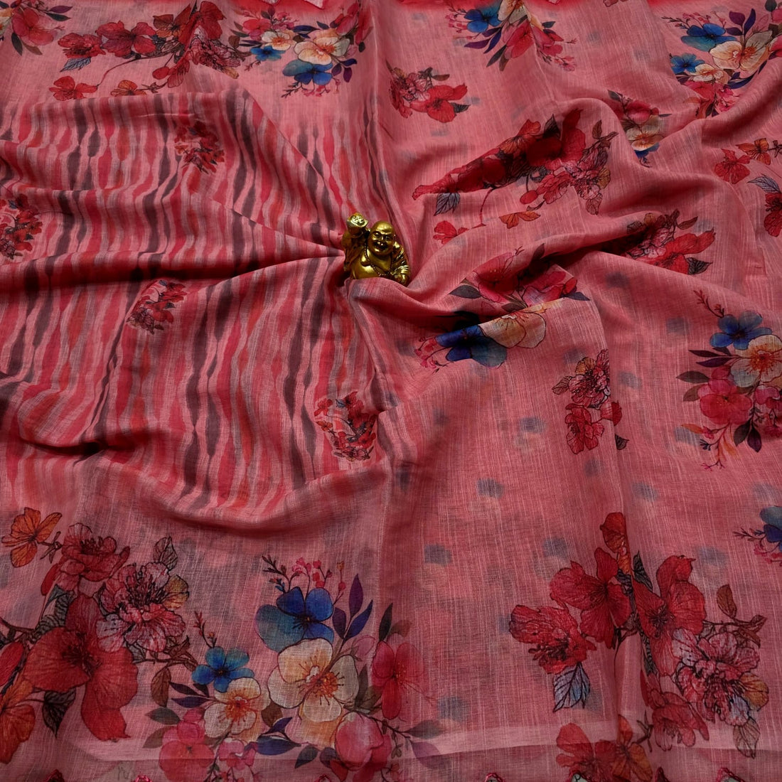 Linen Embroidery Printed Saree