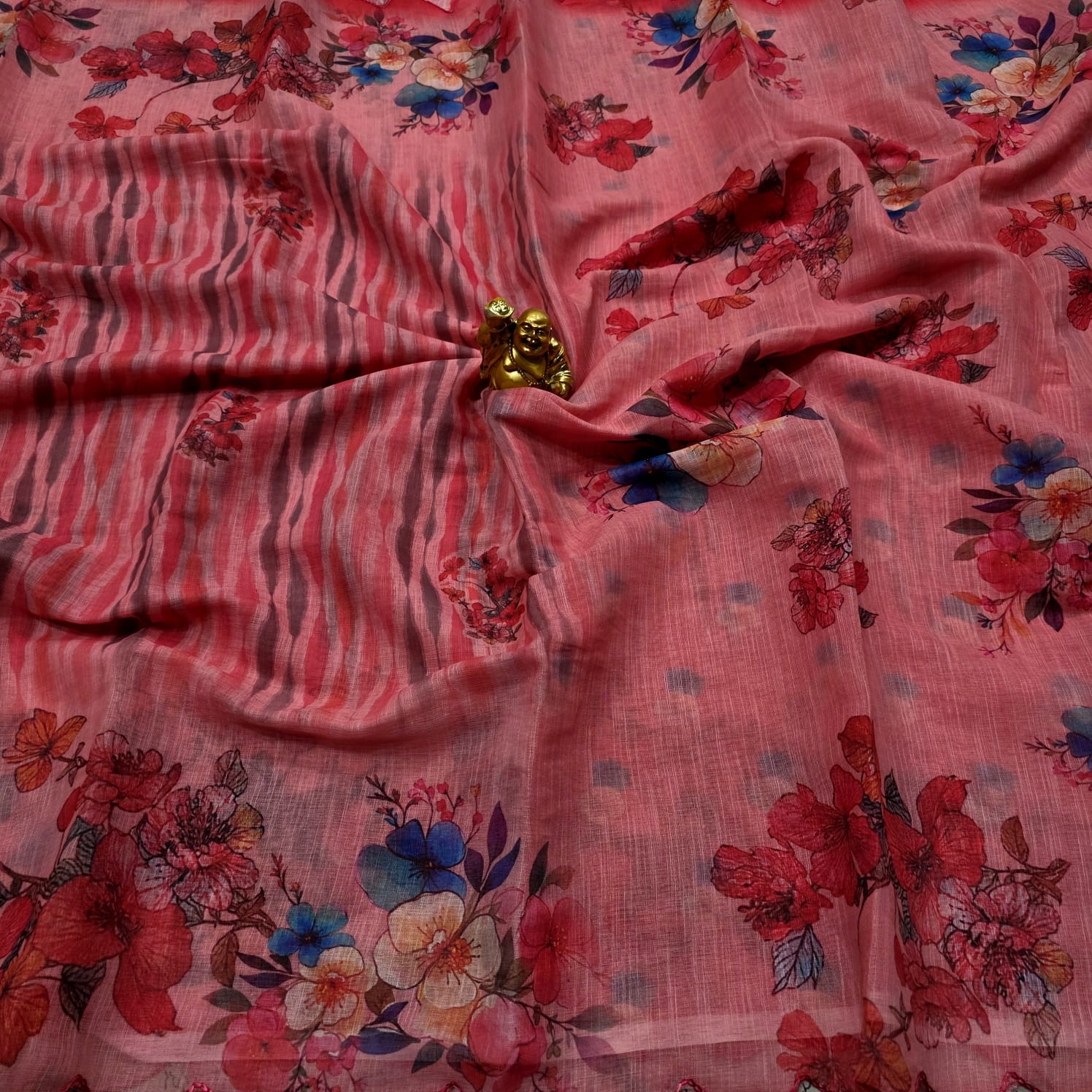 Linen Embroidery Printed Saree