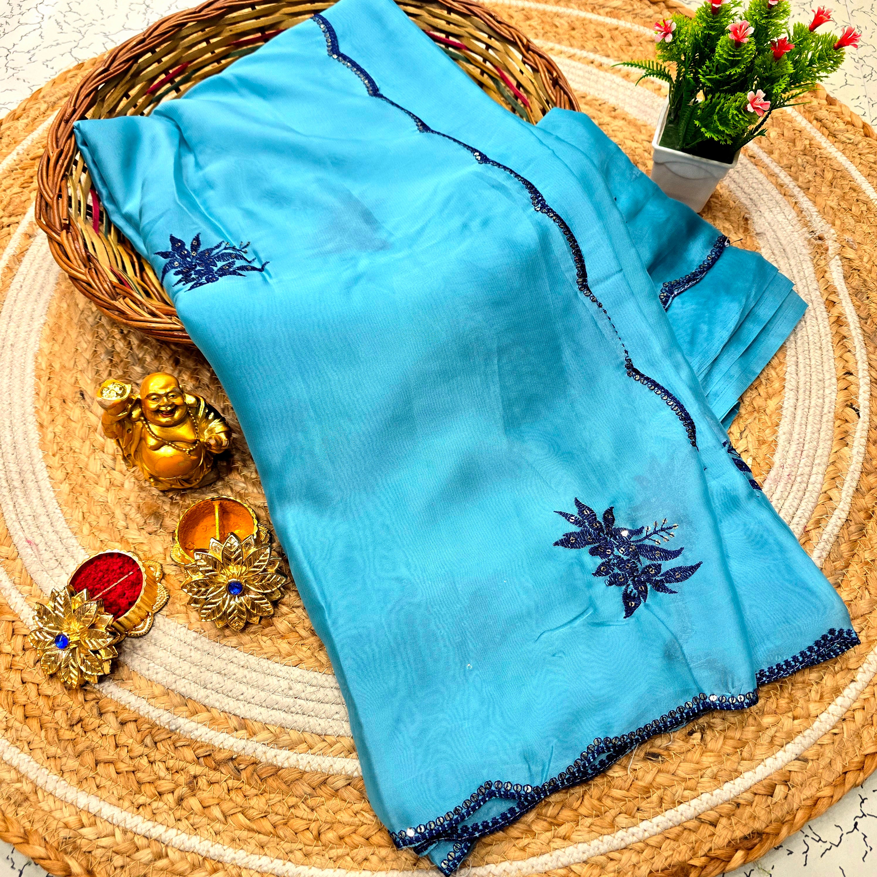 Elegant Georgette Embroidery Work Saree