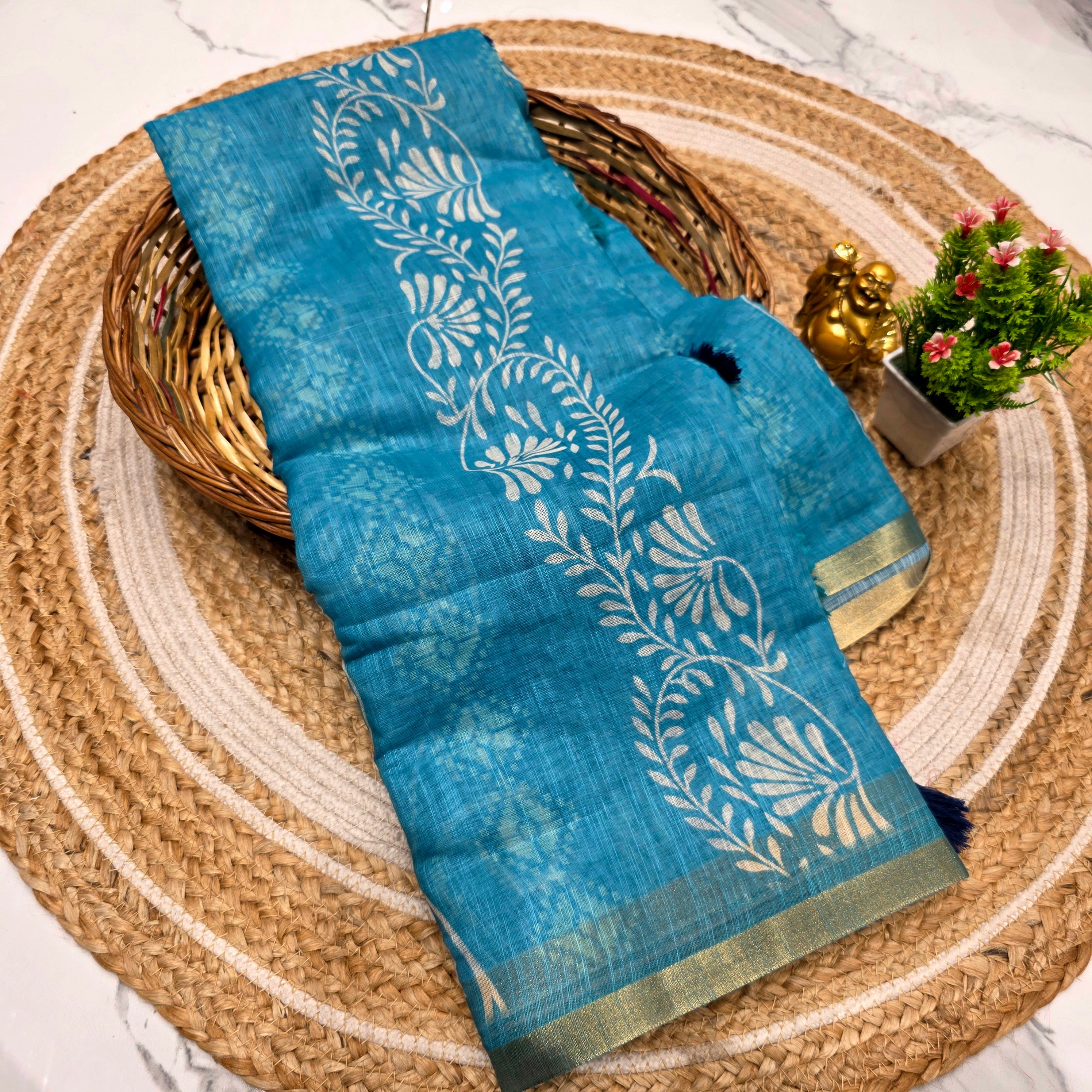 Floral Linen Cotton Saree