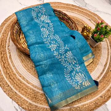 Floral Linen Cotton Saree