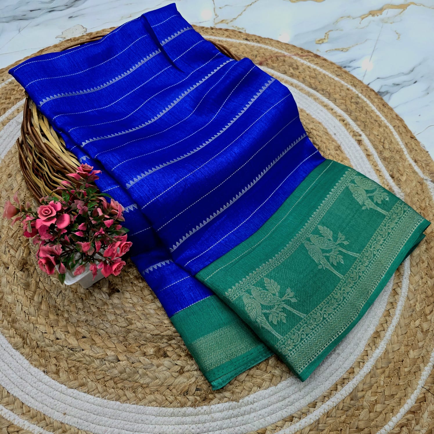 Dola Silk Zari Border with Peacock Design Saree ( Same colour only dispatch )