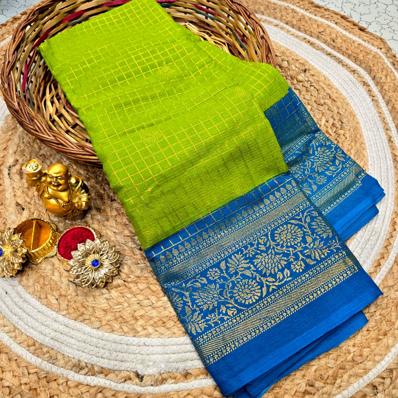 Premium Checked Zari Border Silk Saree