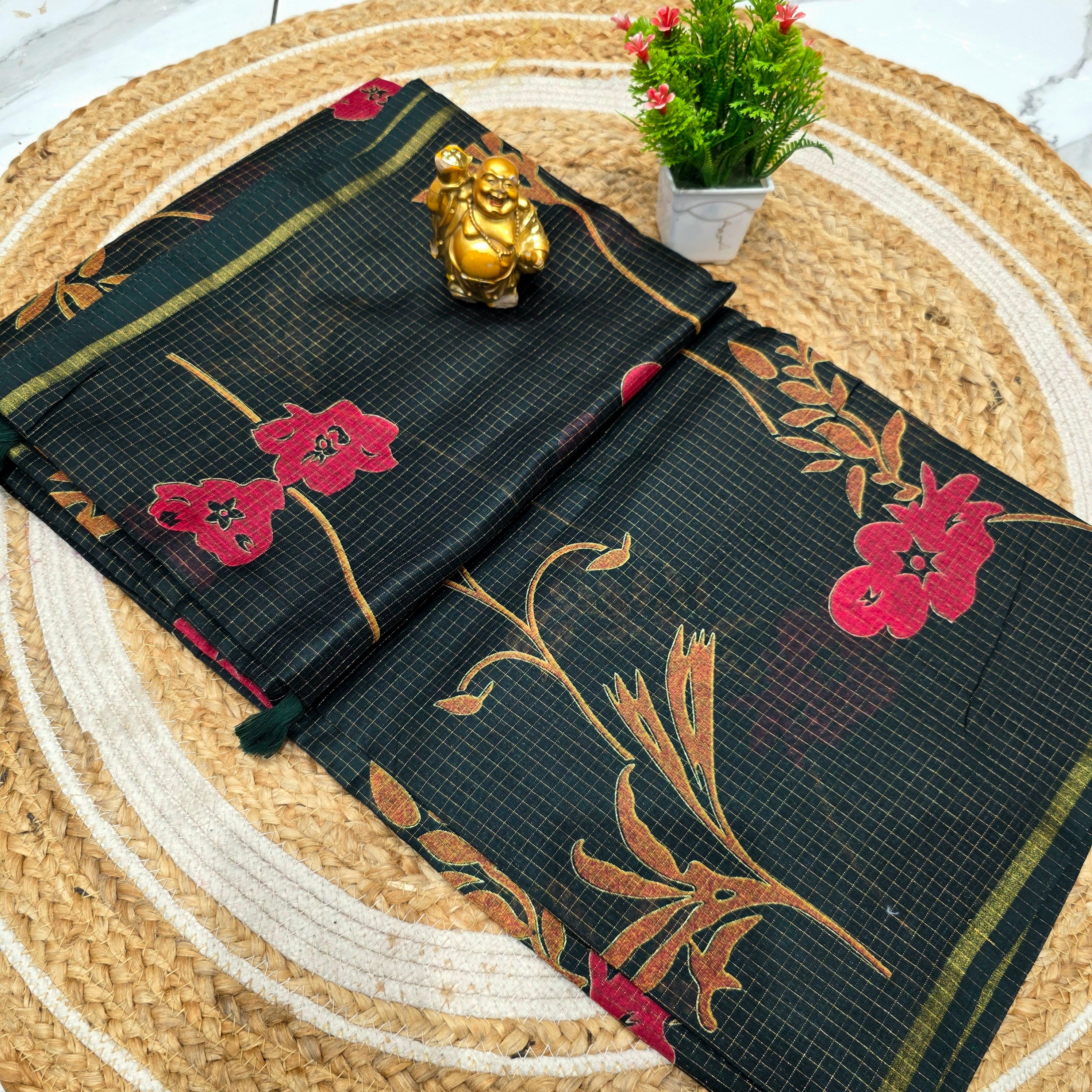 Bird Print Cotton Saree