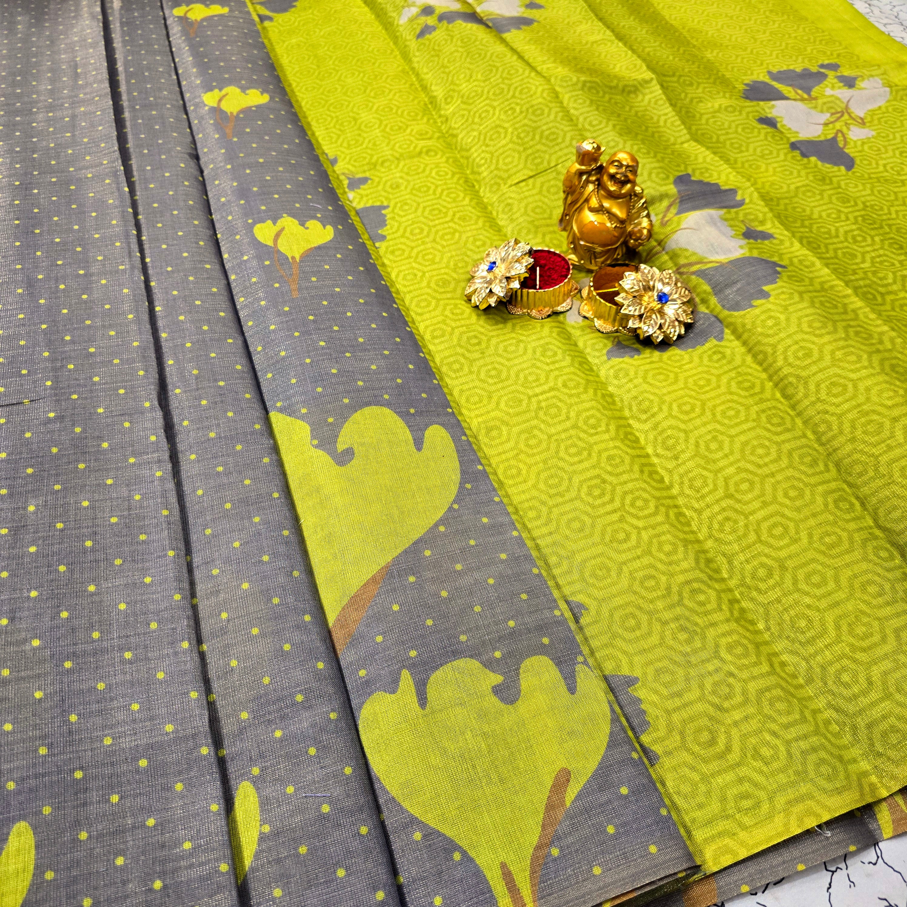 Floral Printed Linen Cotton Saree