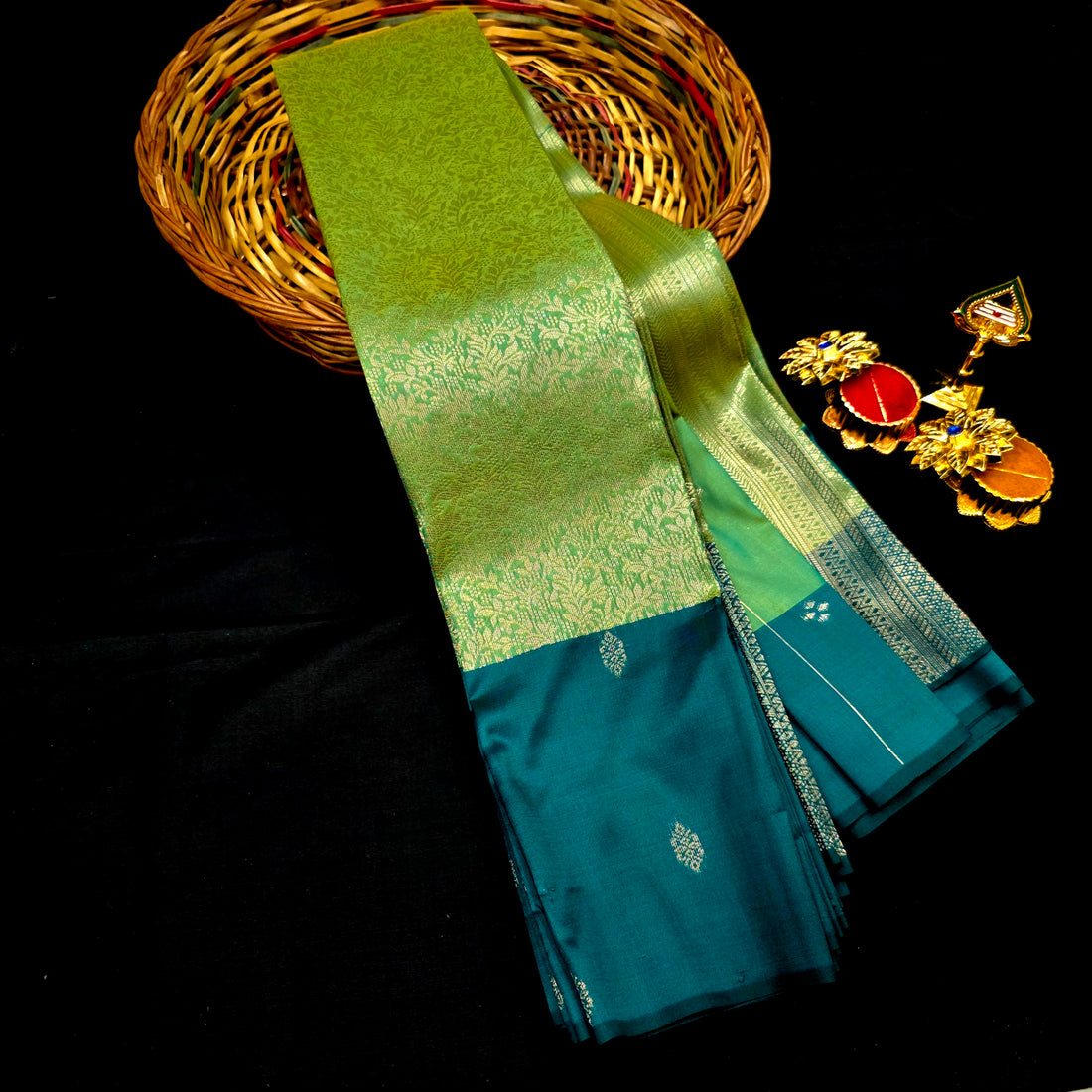 Kanchi Premium Semi Silk Aprajitha Pattu Green with Rama