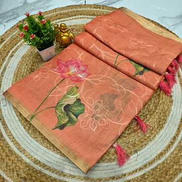 Premium Floral Linen Cotton Saree