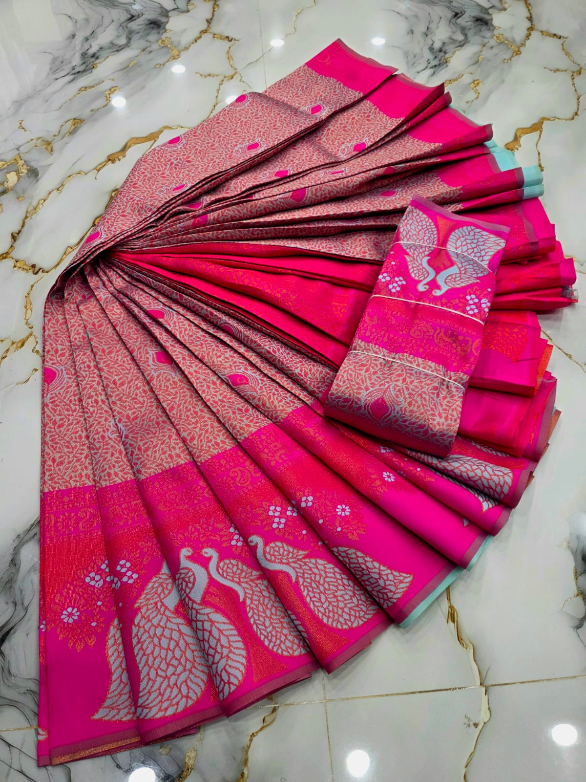 Peacock Feather Butta Design Silk Saree