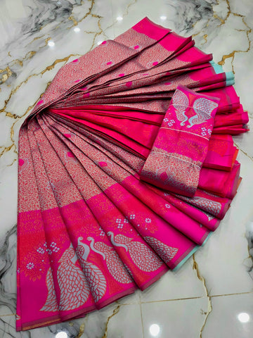 Peacock Feather Butta Design Silk Saree