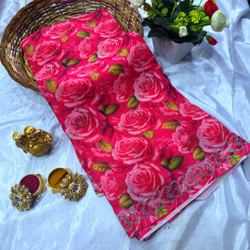 Digital Rose Printed Saree