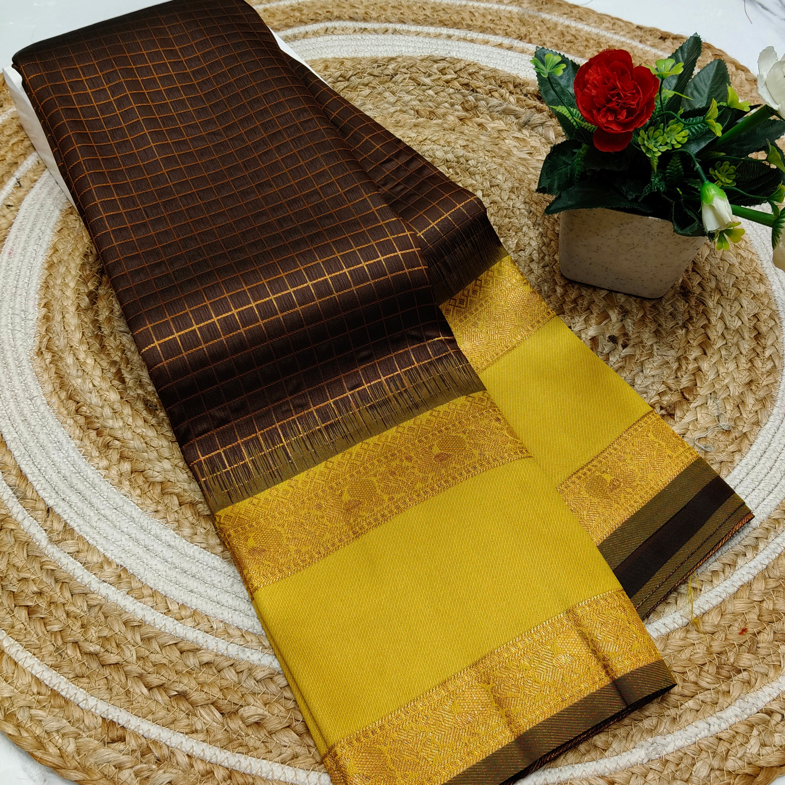 Own Production Traditional CHEKED Silk Saree