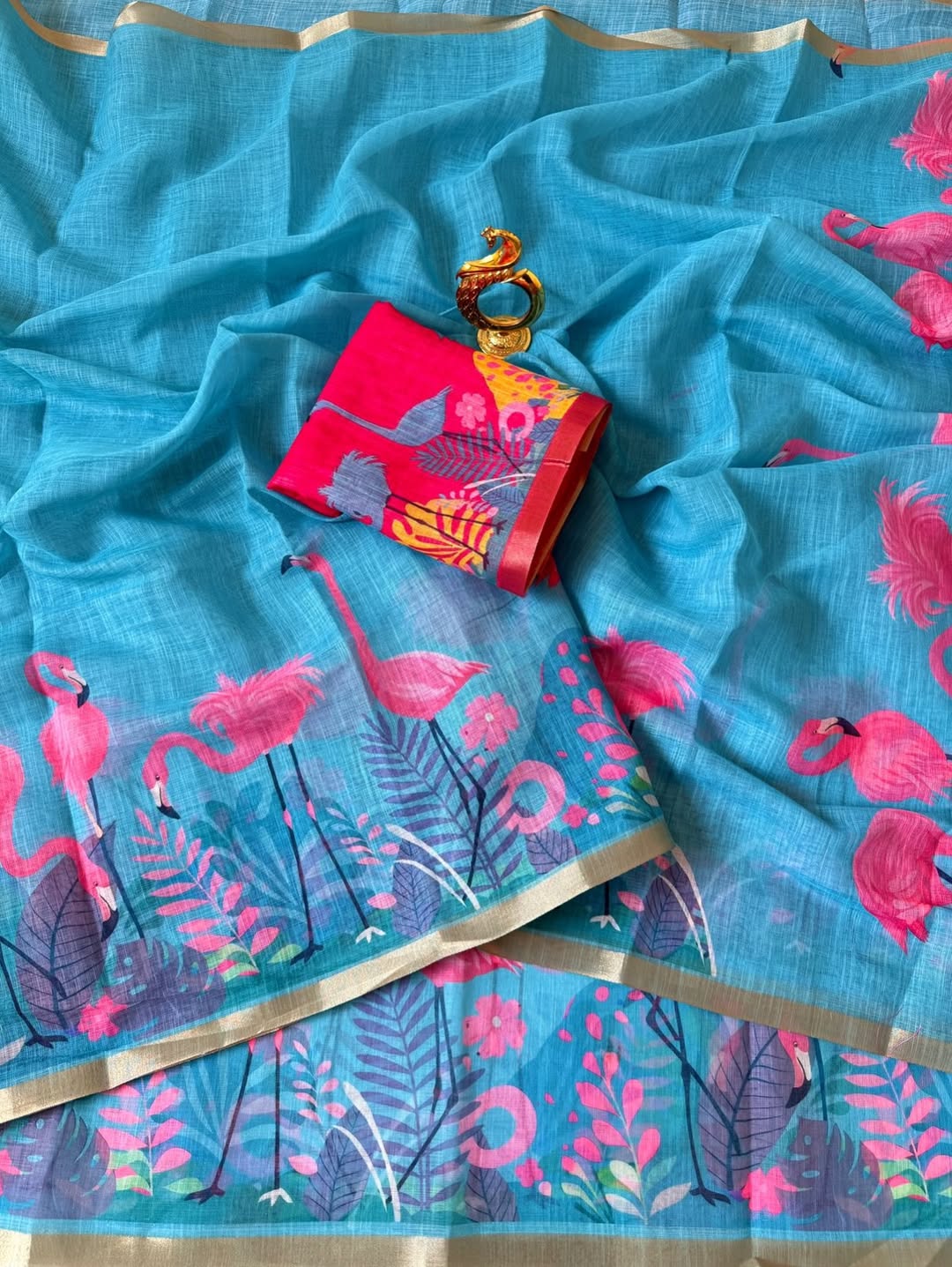 Linen Cotton with Duck Design Saree