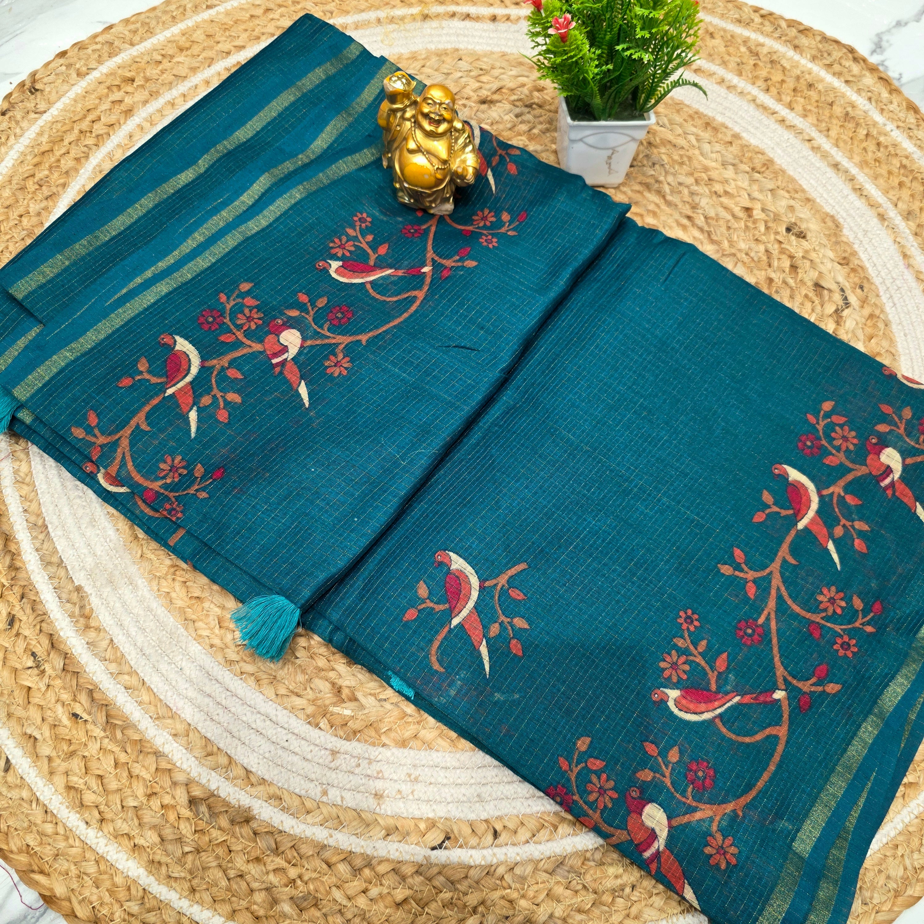 Bird Print Cotton Saree