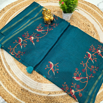 Bird Print Cotton Saree