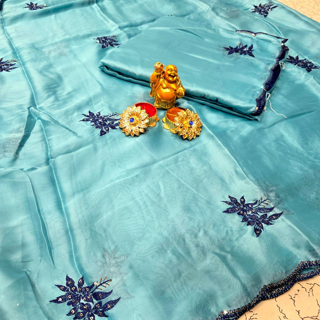 Elegant Georgette Embroidery Work Saree
