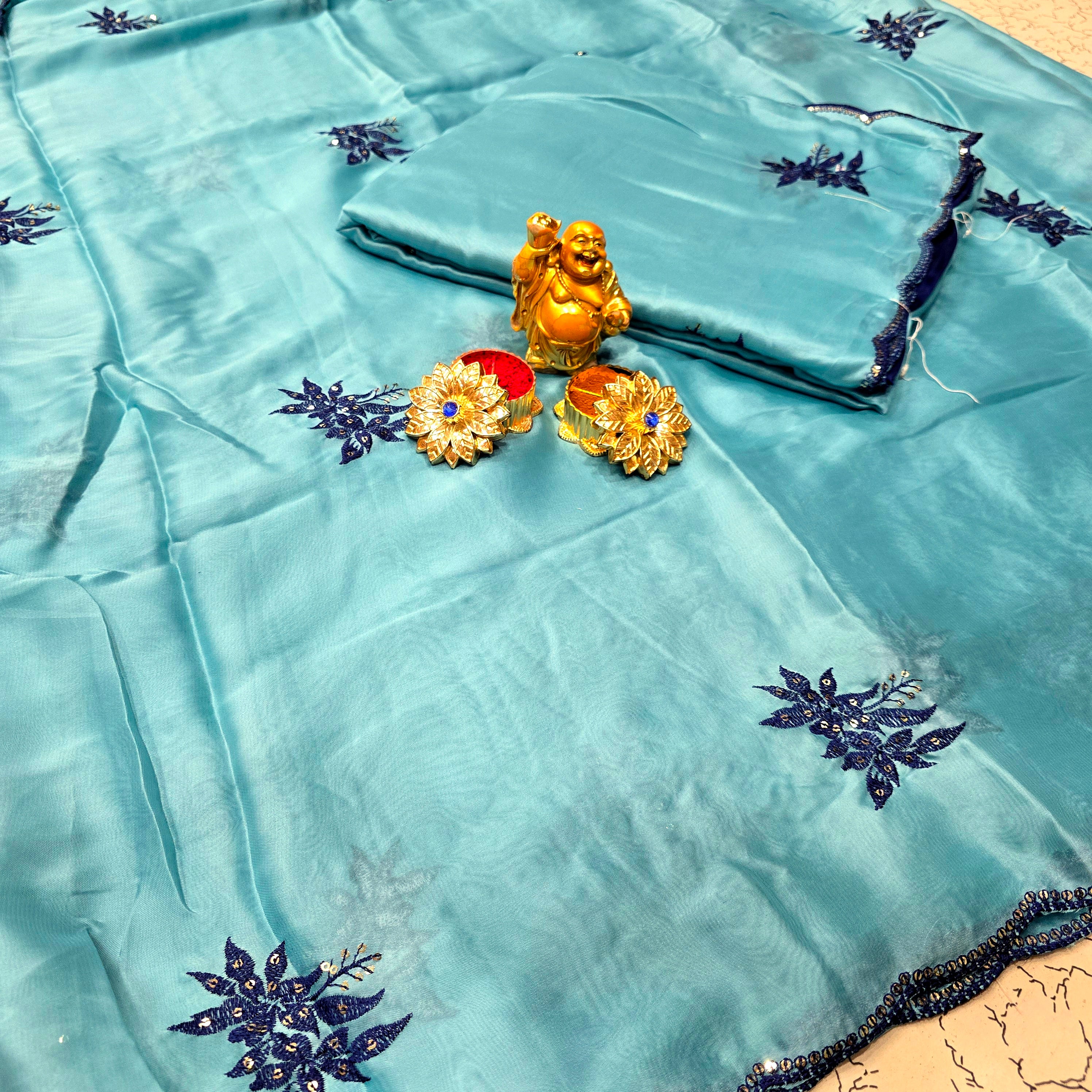 Elegant Georgette Embroidery Work Saree