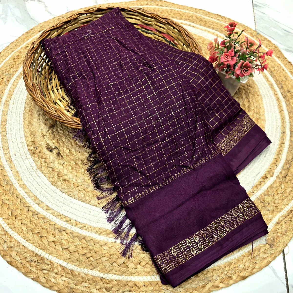 Elegant Gold Zari Foil Work Saree