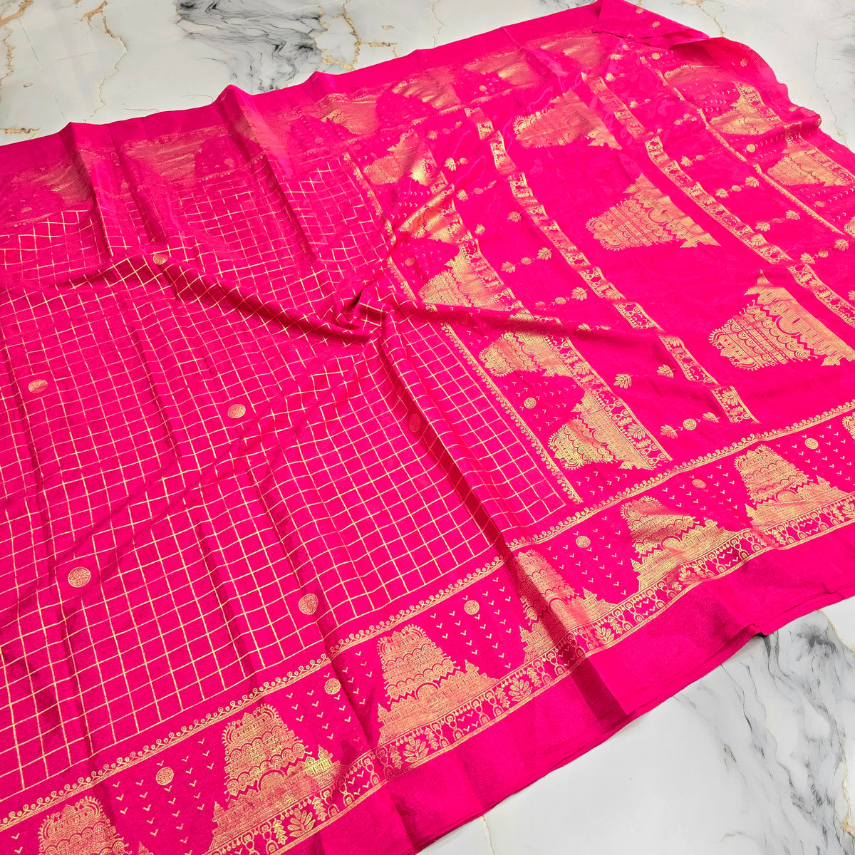 Gopuram Design Foil Print Saree