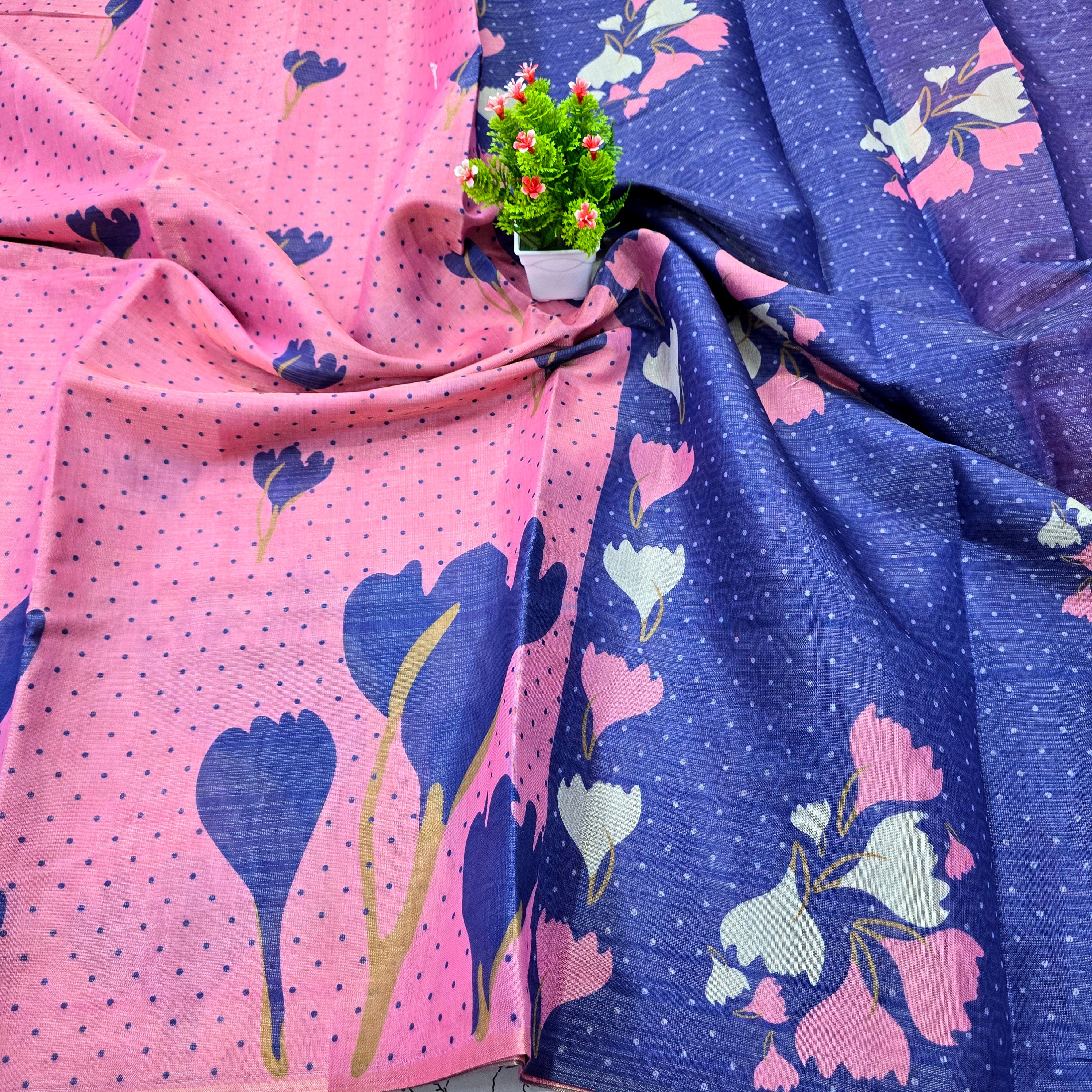 Floral Printed Linen Cotton Saree