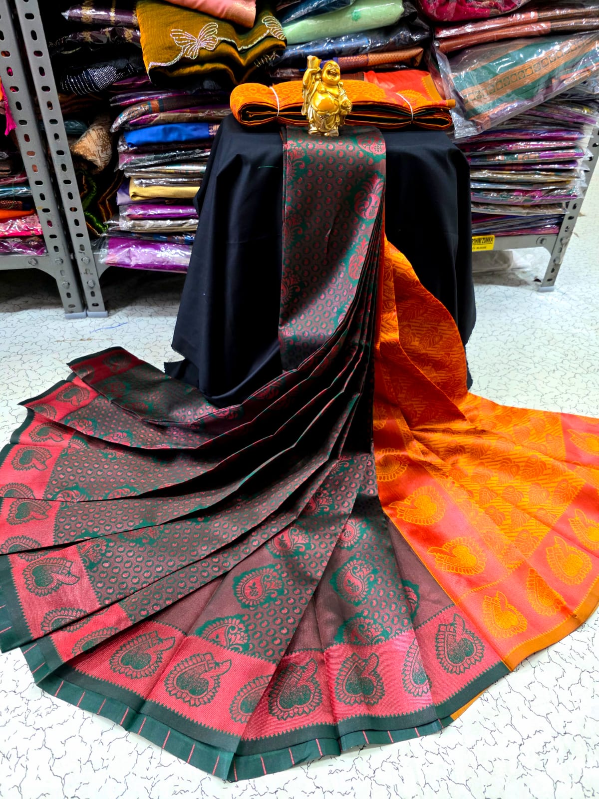 Kubera Semi Silk saree - dark green