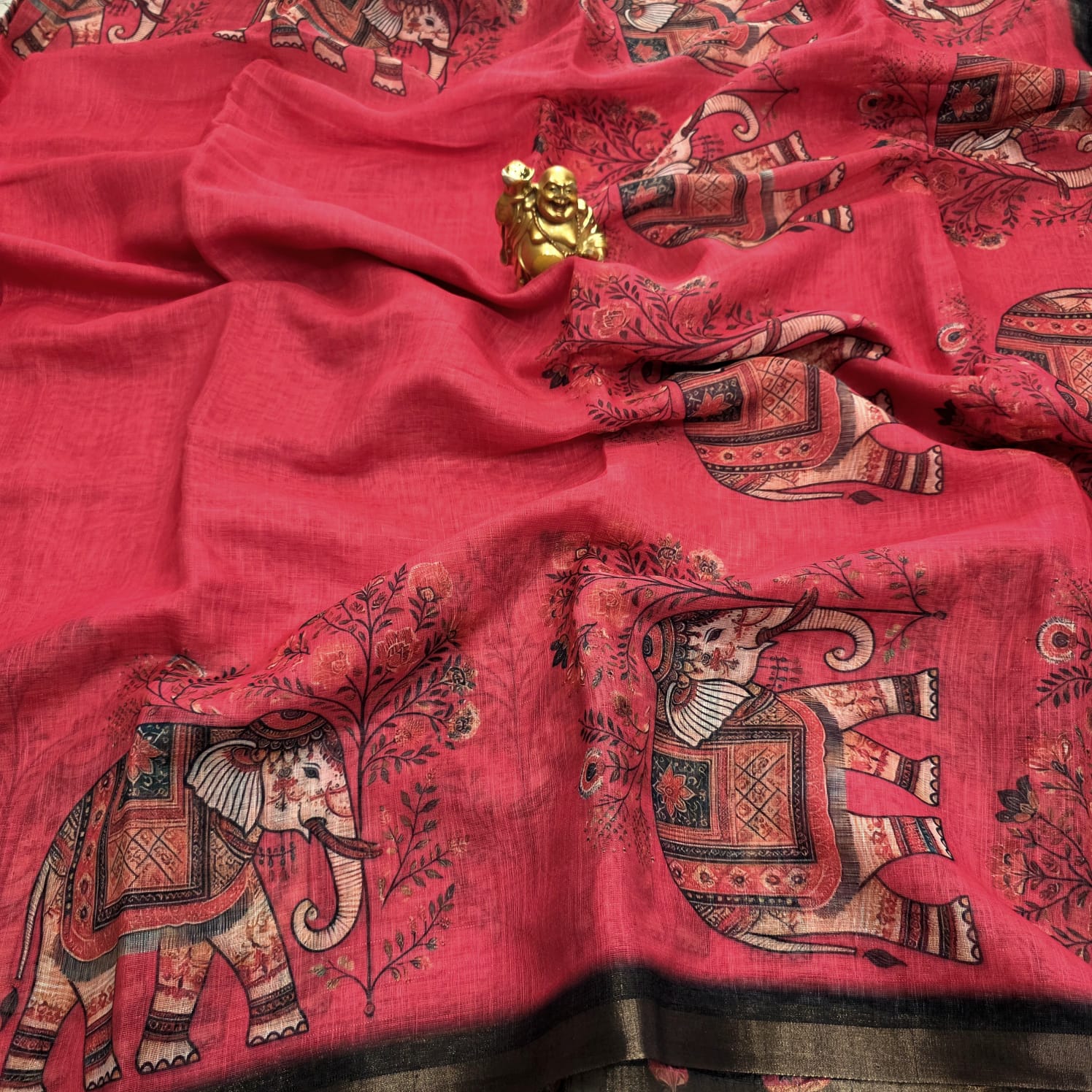 Linen Cotton Elephant Design Saree