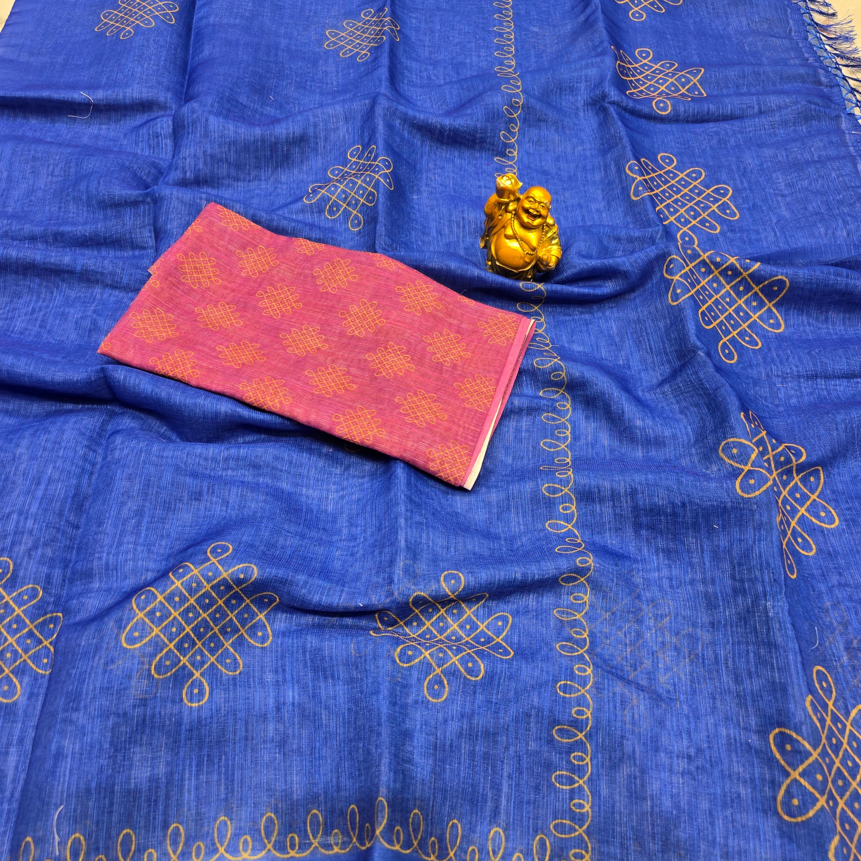 Linen Cotton kolam Design Saree