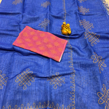 Linen Cotton kolam Design Saree