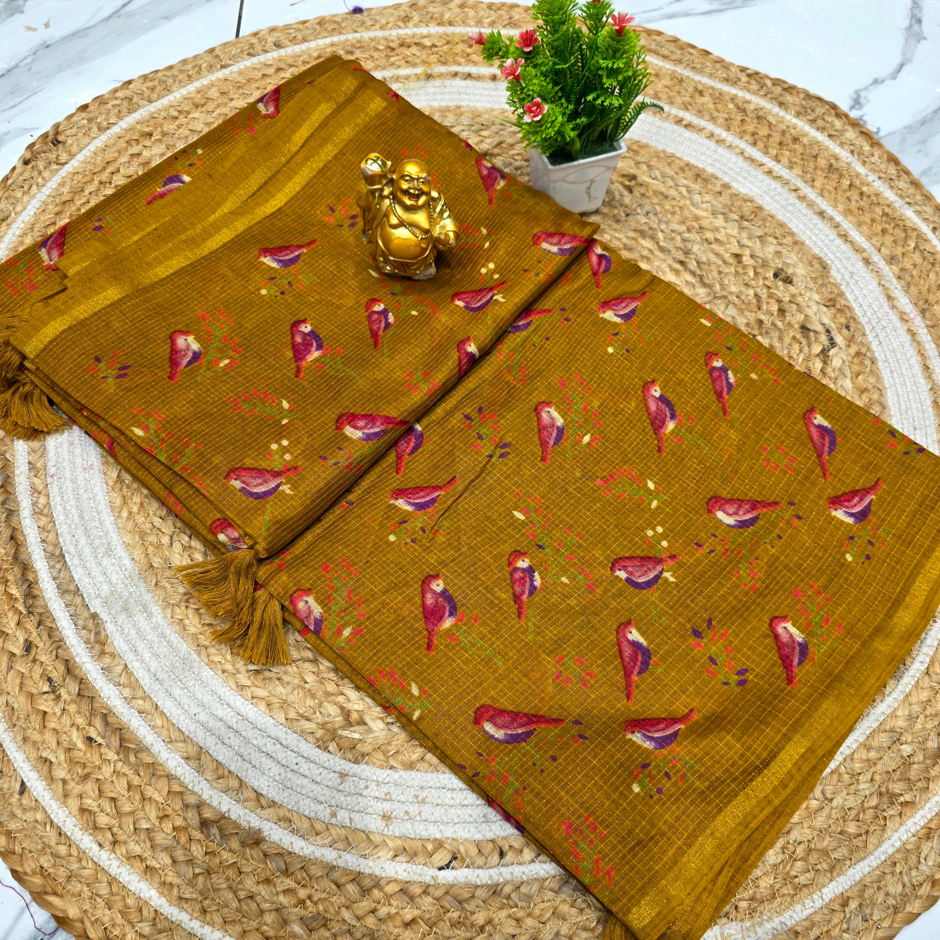 Bird Print Cotton Saree