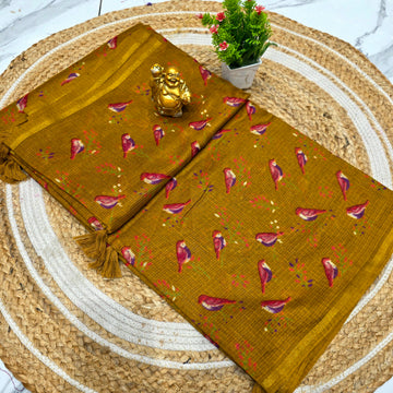 Bird Print Cotton Saree