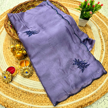 Elegant Georgette Embroidery Work Saree