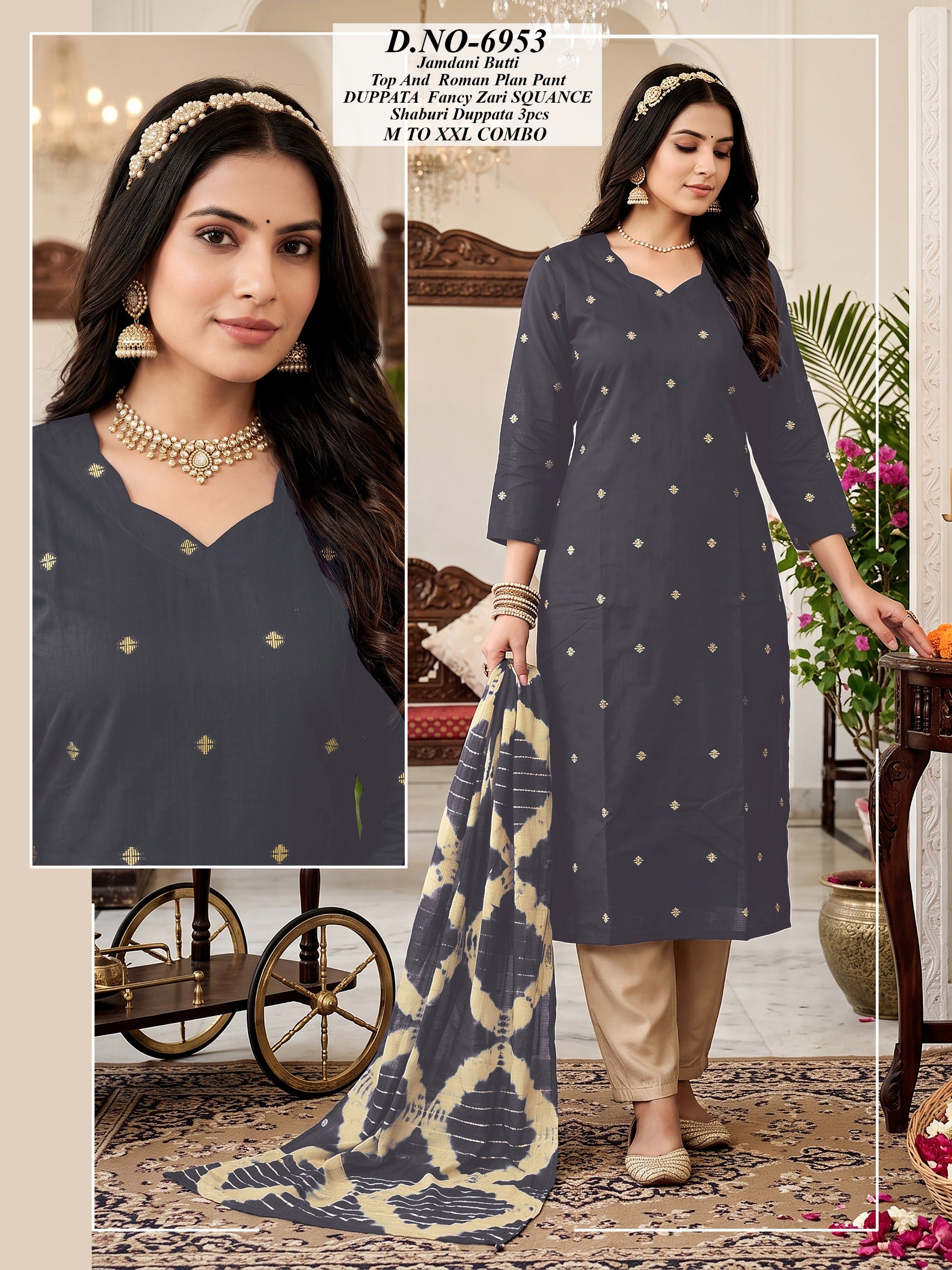 Jamdani Butti 3-Pcs Kurti Set