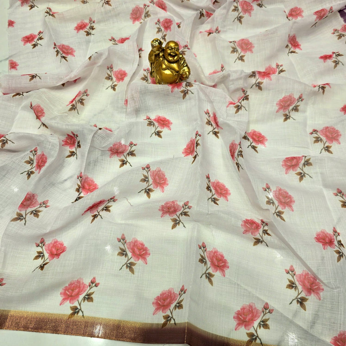 Floral Checks Linen Cotton Saree ( Same Colour only dispatch )
