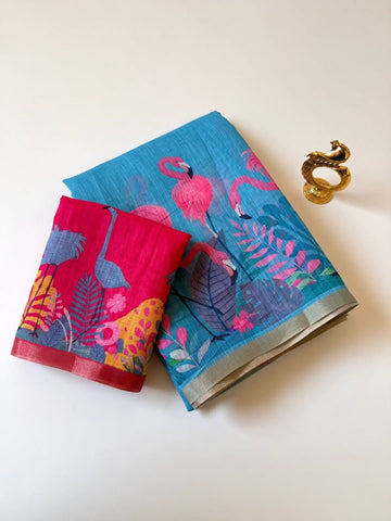 Linen Cotton with Duck Design Saree