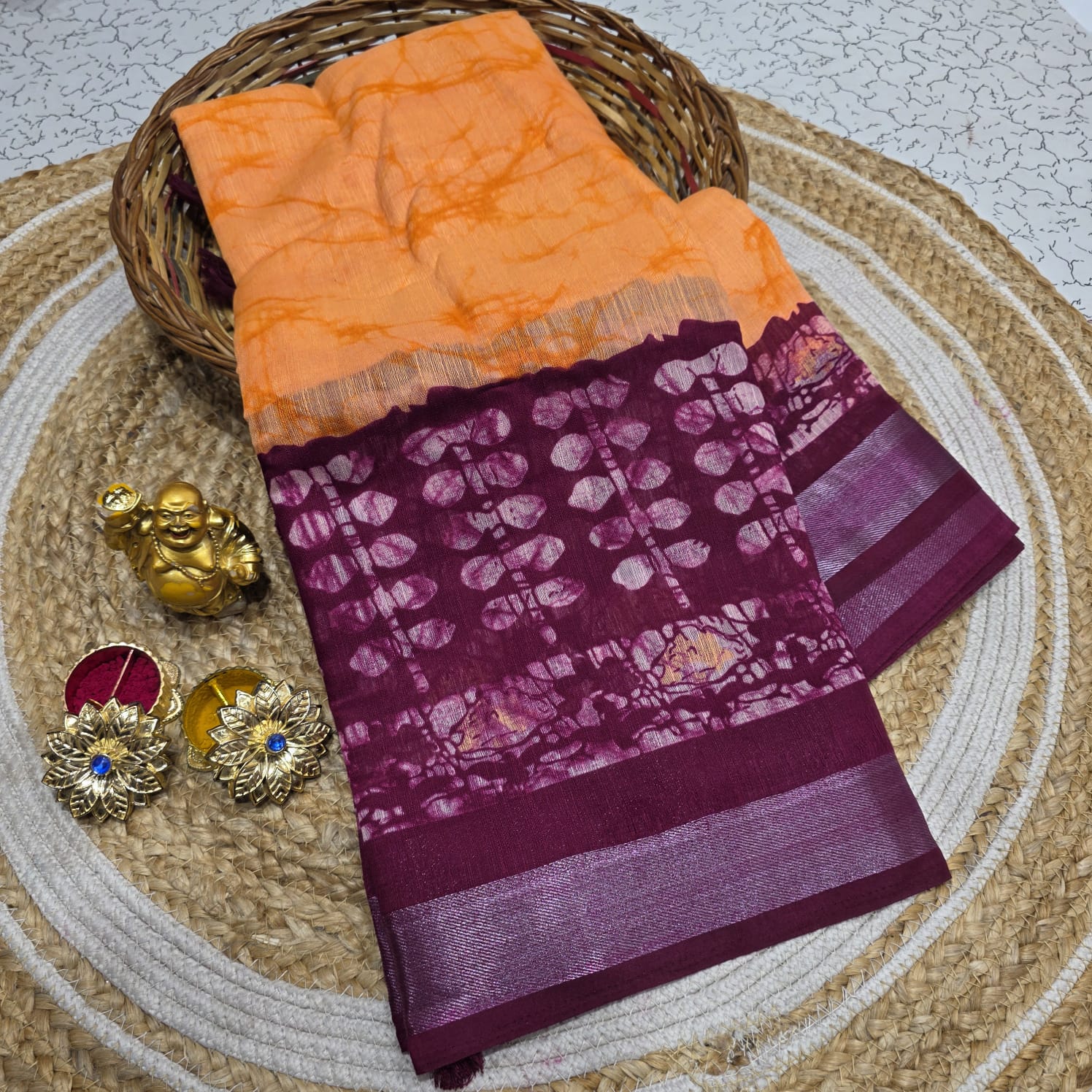 Elegant Batik Cotton Silk Saree
